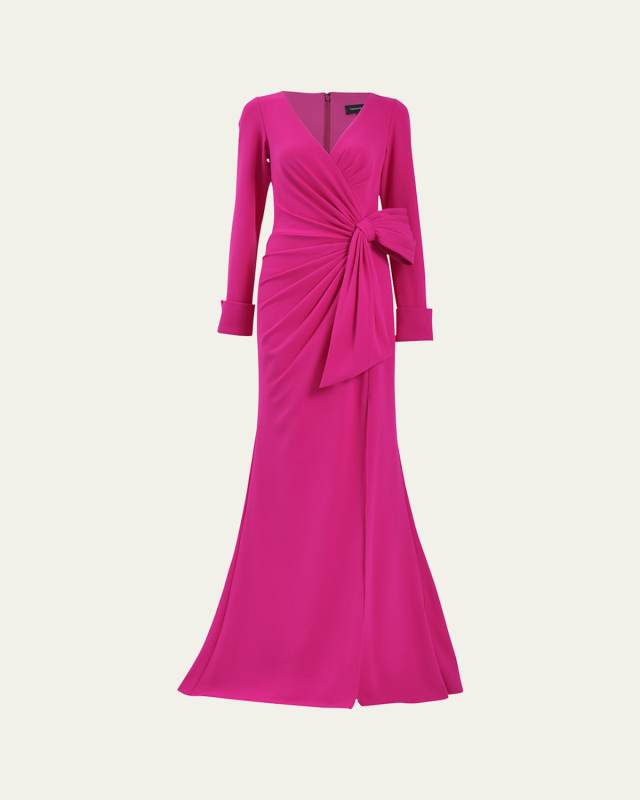 Pleated Crepe Trumpet Gown